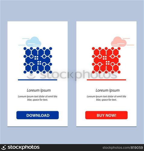 Chip, Connection, Electricity, Grid, Material Blue and Red Download and Buy Now web Widget Card Template