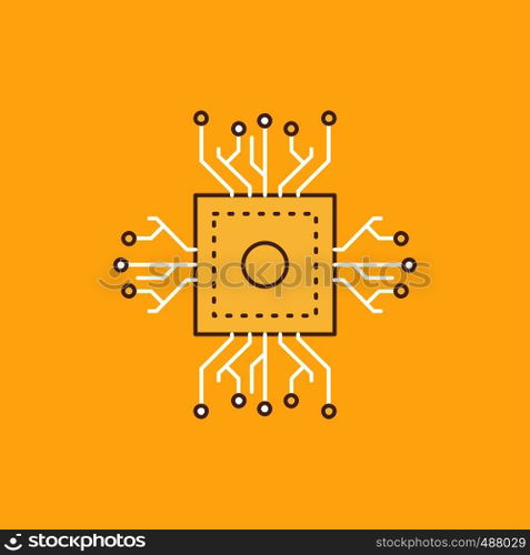 Chip, cpu, microchip, processor, technology Flat Line Filled Icon. Beautiful Logo button over yellow background for UI and UX, website or mobile application. Vector EPS10 Abstract Template background