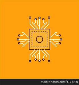 Chip, cpu, microchip, processor, technology Flat Line Filled Icon. Beautiful Logo button over yellow background for UI and UX, website or mobile application. Vector EPS10 Abstract Template background