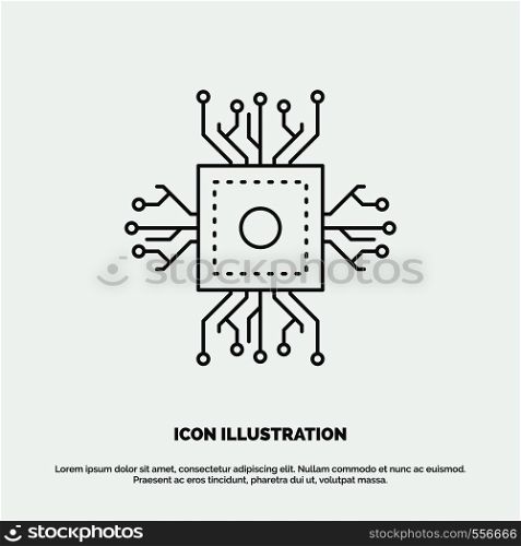 Chip, cpu, microchip, processor, technology Icon. Line vector gray symbol for UI and UX, website or mobile application. Vector EPS10 Abstract Template background