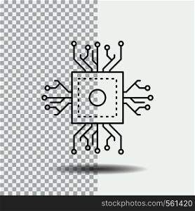Chip, cpu, microchip, processor, technology Line Icon on Transparent Background. Black Icon Vector Illustration. Vector EPS10 Abstract Template background