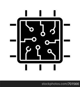 Chip glyph icon. Silhouette symbol. Processor. Central processing unit. Artificial intelligence. Negative space. Vector isolated illustration. Chip glyph icon