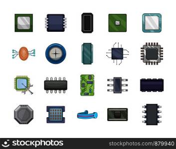 Chip icon set. Cartoon set of chip vector icons for web design isolated on white background. Chip icon set, cartoon style