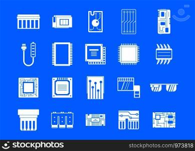 Chip icon set. Simple set of chip vector icons for web design isolated on blue background. Chip icon blue set vector