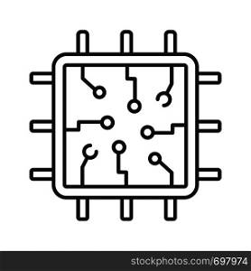 Chip linear icon. Processor. Central processing unit. Thin line illustration. Artificial intelligence. Contour symbol. Vector isolated outline drawing. Editable stroke. Chip linear icon