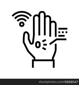 chip rfid in palm line icon vector. chip rfid in palm sign. isolated contour symbol black illustration. chip rfid in palm line icon vector illustration