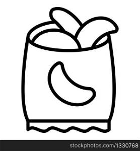 Chips bag icon. Outline chips bag vector icon for web design isolated on white background. Chips bag icon, outline style