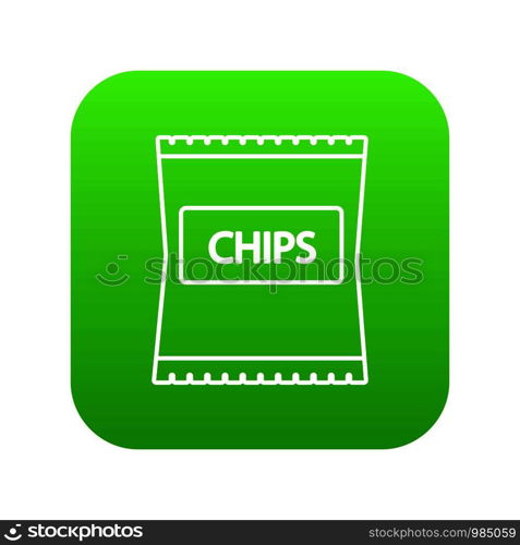 Chips icon green vector isolated on white background. Chips icon green vector
