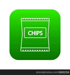 Chips icon green vector isolated on white background. Chips icon green vector