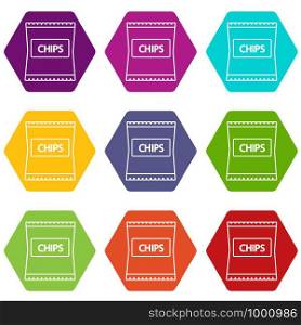 Chips icons 9 set coloful isolated on white for web. Chips icons set 9 vector