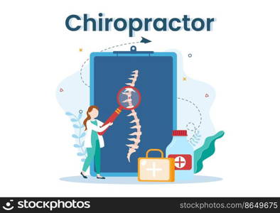 Chiropractor Flat Cartoon Hand Drawn Templates Illustration of Patient in Physiotherapy Rehabilitation with Osteopathy Specialist Natural Treatment