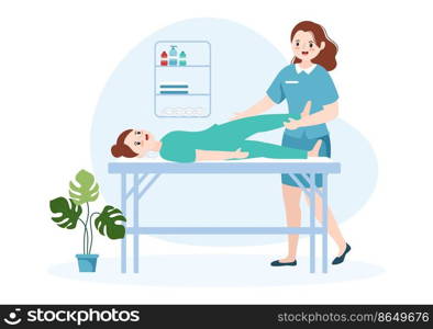 Chiropractor Flat Cartoon Hand Drawn Templates Illustration of Patient in Physiotherapy Rehabilitation with Osteopathy Specialist Natural Treatment