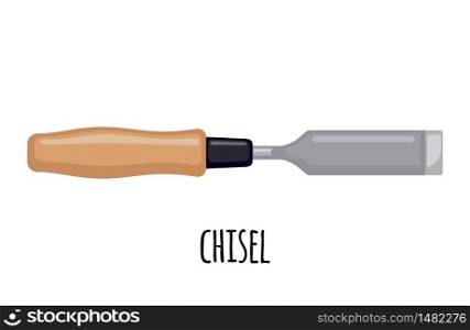 Chisel icon in flat style isolated on white background. Carpenter tool. Vector illustration.. Vector Chisel icon in flat style isolated on white background.