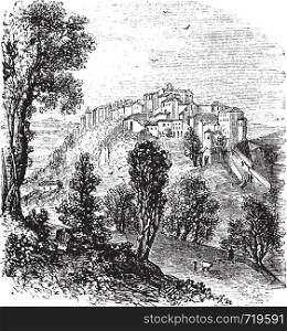 Chiusi in Tuscany, Italy, during the 1890s, vintage engraving. Old engraved illustration of Chiusi.