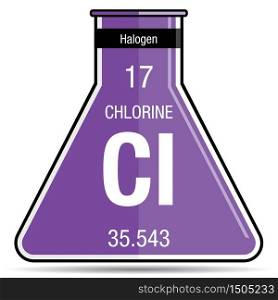 Chlorine symbol on chemical flask. Element number 17 of the Periodic Table of the Elements - Chemistry