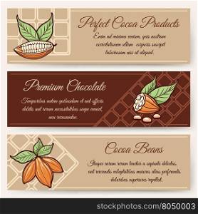 Chocolate and cocoa banner templates. Chocolate and cocoa packaging or cocoa chocolate banner templates vector