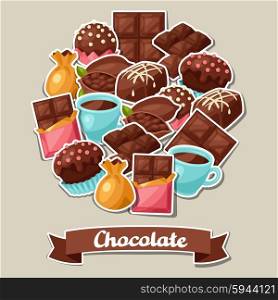 Chocolate background with various tasty sweets and candies. Chocolate background with various tasty sweets and candies.