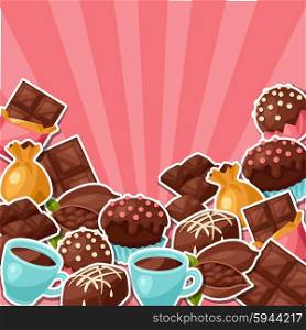 Chocolate background with various tasty sweets and candies. Chocolate background with various tasty sweets and candies.