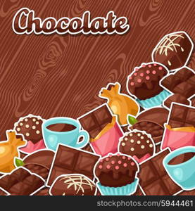 Chocolate background with various tasty sweets and candies. Chocolate background with various tasty sweets and candies.