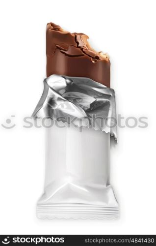 Chocolate bar, white polyethylene wrap, vector object