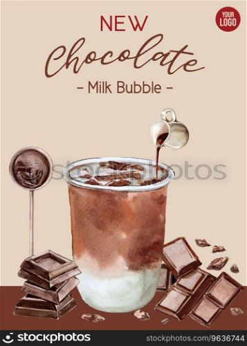 Chocolate bubble milk tea set poster ad flyer Vector Image