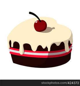 Chocolate cake with cherry cartoon icon on a white background. Chocolate cake with cherry cartoon icon