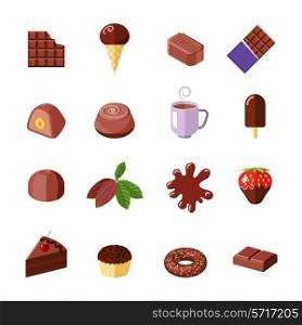 Chocolate candies cakes muffin and donut flat icons set isolated vector illustration