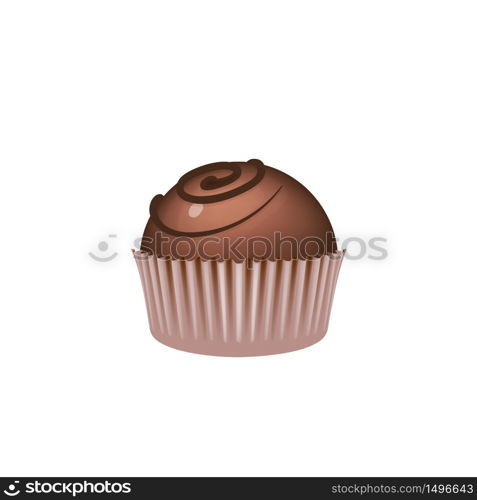 Chocolate candy on paper piece, sweet dessert realistic vector illustration. Sugar confectionery, glazed yummy. Wrapped cocoa lolly, delicious praline 3d isolated object on white background. Chocolate candy on paper piece, sweet dessert realistic vector illustration