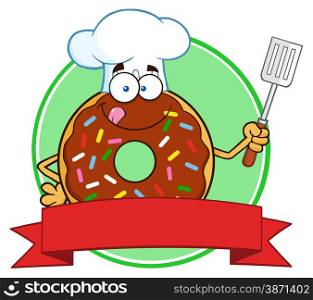 Chocolate Chef Donut Cartoon Character With Sprinkles Circle Label