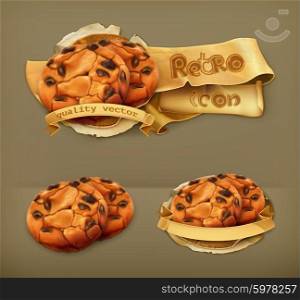 Chocolate cookies, retro vector icon