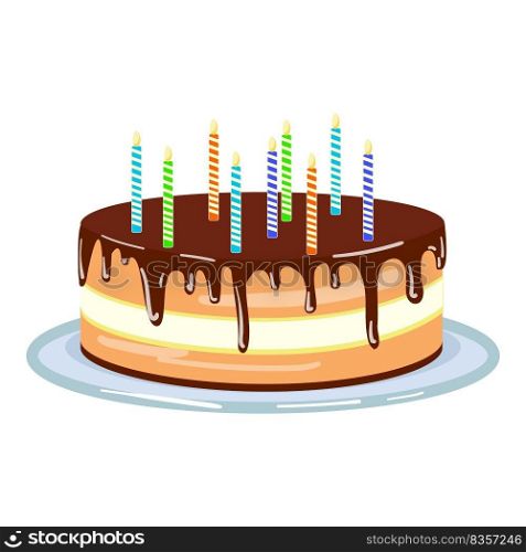 Chocolate cream birthday cake icon cartoon vector. Happy candle. Food party. Chocolate cream birthday cake icon cartoon vector. Happy candle