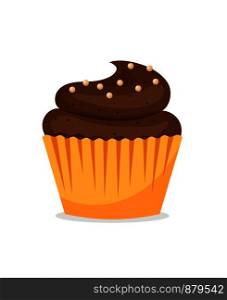 Chocolate cupcake icon on white background. Vector tasty muffin illustration. Chocolate cupcake icon