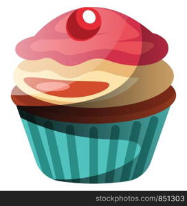 Chocolate cupcake with vanilla and strawberry icing illustration vector on white background