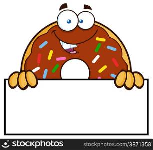 Chocolate Donut Cartoon Character With Sprinkles Over A Sign