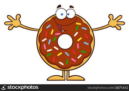 Chocolate Donut Cartoon Character With Sprinkles Wanting A Hug