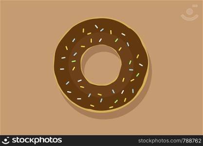 chocolate donut on brown background tasty food sugar flat design. EPS 10