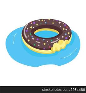 Chocolate donut shaped air mattress semi flat color vector object. Full sized item on white. Swimming pool activities simple cartoon style illustration for web graphic design and animation. Chocolate donut shaped air mattress semi flat color vector object