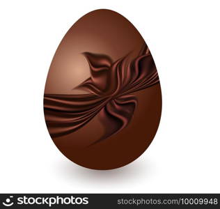 Chocolate Easter egg isolated. Milk chocolate egg decorated with silk ribbon and bow. Decorative object on white background. Vector illustration