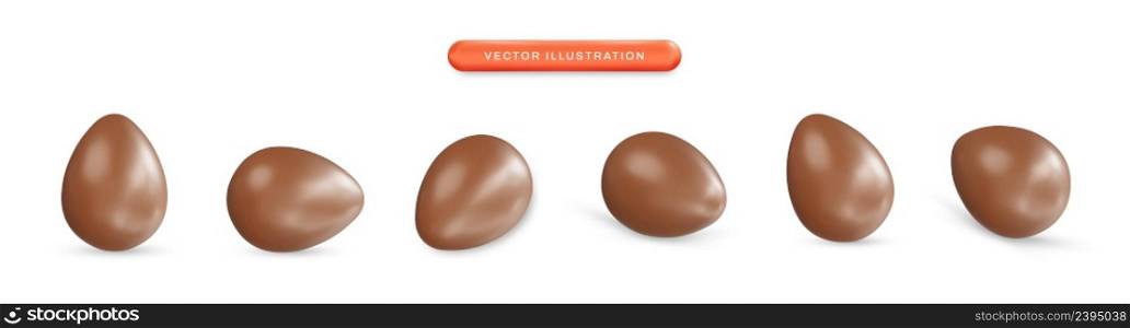 Chocolate eggs set realistic 3d vector illustration