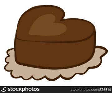Chocolate heart cake, illustration, vector on white background.