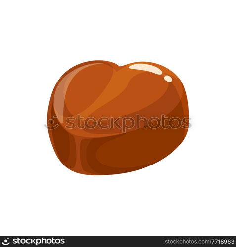 Chocolate heart shaped candy in cocoa glossy glaze isolated sweet dessert. Vector confectionery object in realistic 3d design, love symbol. Tasty dessert, Valentines day candy gift, delicious eating. Heart shaped chocolate candy isolate treat of love