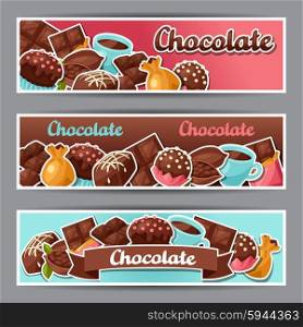 Chocolate horizontal banners with various tasty sweets and candies. Chocolate horizontal banners with various tasty sweets and candies.