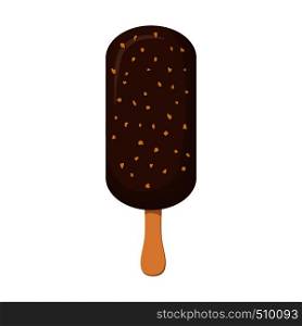 Chocolate ice cream on stick icon in cartoon style on a white background. Chocolate ice cream on stick icon, cartoon style