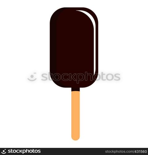 Chocolate ice cream on wooden stick icon flat isolated on white background vector illustration. Chocolate ice cream on wooden stick icon isolated