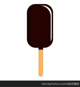 Chocolate ice cream on wooden stick icon flat isolated on white background vector illustration. Chocolate ice cream on wooden stick icon isolated