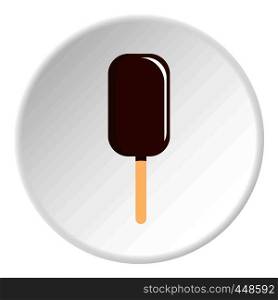 Chocolate ice cream on wooden stick icon in flat circle isolated vector illustration for web. Chocolate ice cream on wooden stick icon circle