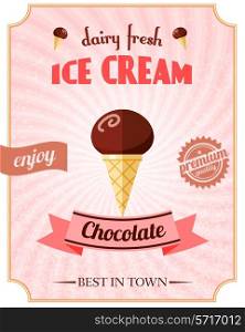 Chocolate ice cream premium quality dairy fresh flat poster vector illustration