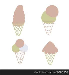 Chocolate ice cream set. Design for T-shirt, textile and prints. Hand drawn vector illustration for decor and design.
