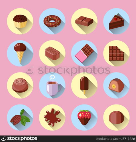Chocolate ice cream sweet food bar flat icons set isolated vector illustration