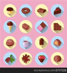 Chocolate ice cream sweet food bar flat icons set isolated vector illustration